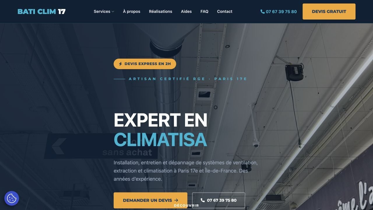 Page d'accueil publique du site de Baticlim17