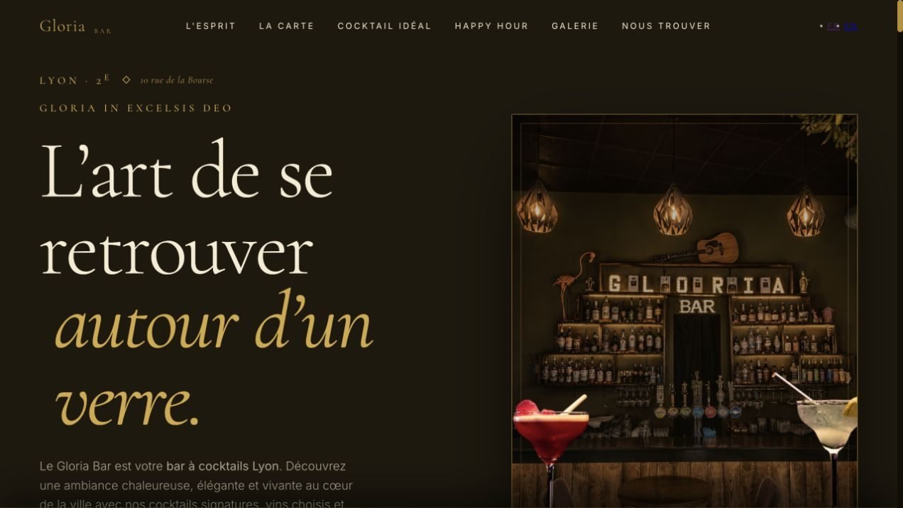 Page d'accueil publique du site du Gloria Bar à Lyon